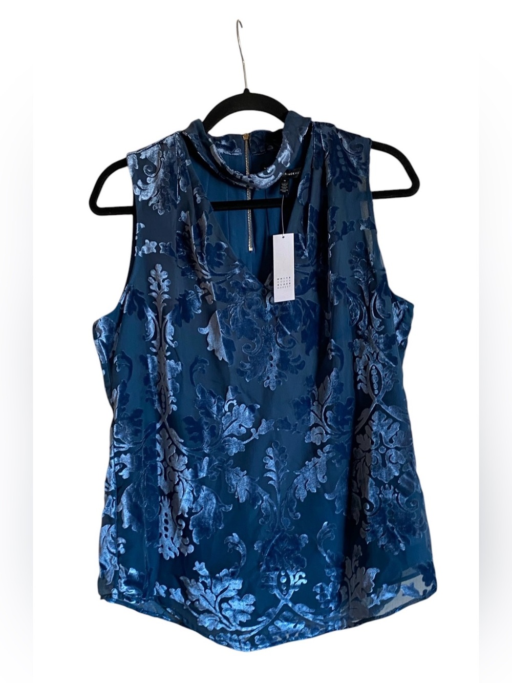 WHBM White House Black Market Salma Velvet Shell V Neck Blue Blouse Top 8